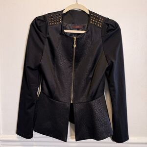 mark. by Avon L Black Peplum Jacket Gold Studded Reptile Moto Goth Zip